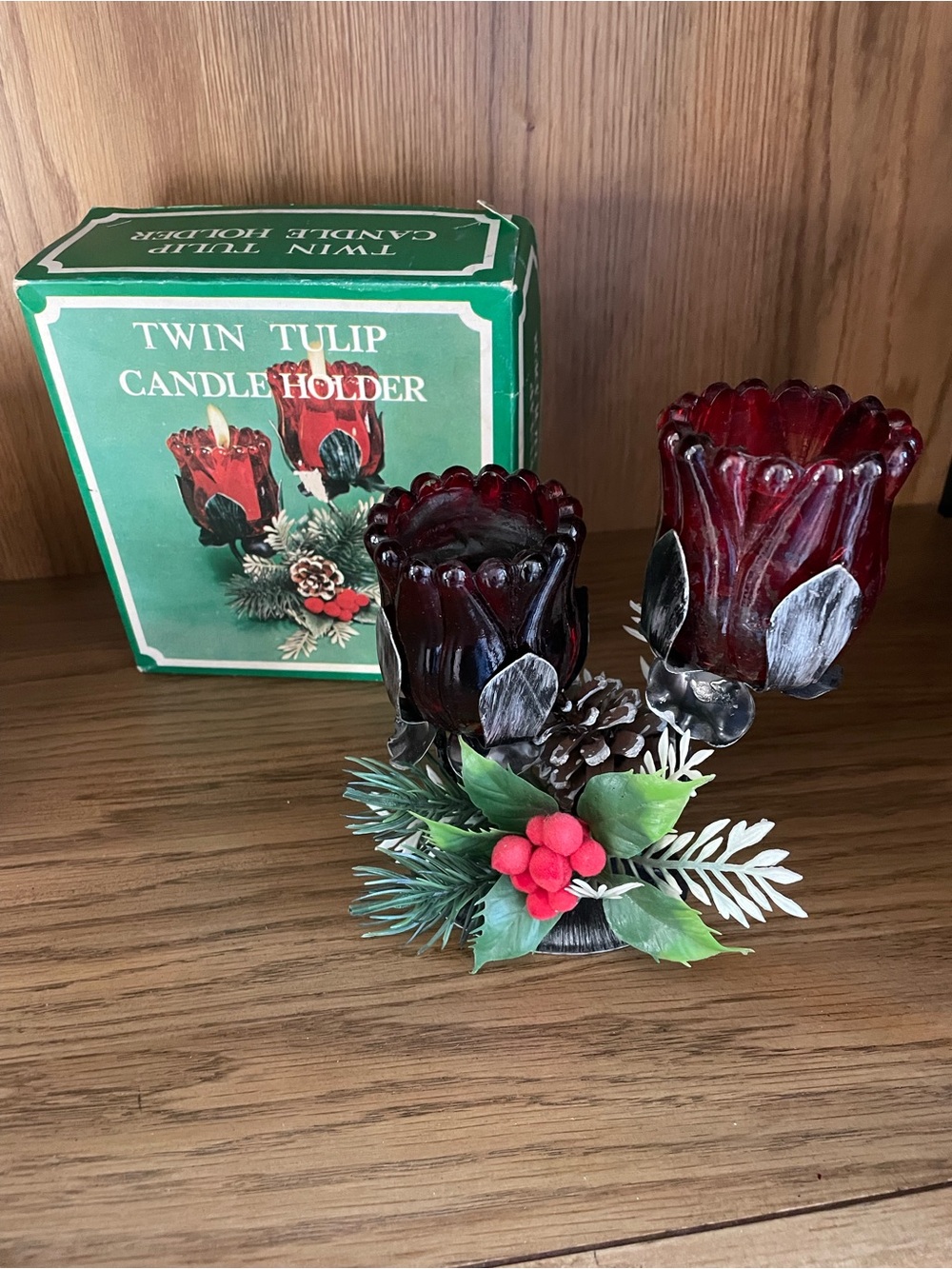 Vintage Holiday Twin Tulip Candle Holder